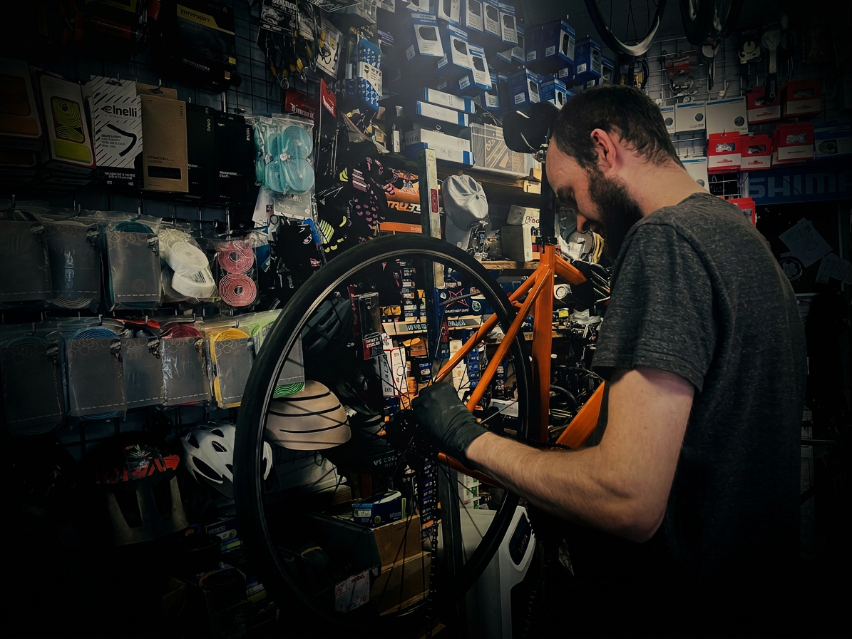 Drivetrain work at the Brixton Cycles bench