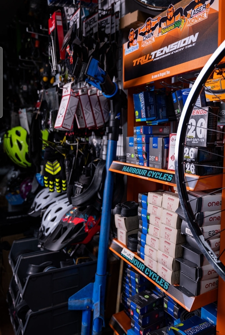Inside the shop — helmets, tubes and tools